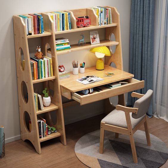 Modern Study Table With Bookshelf Design At Herbert Yamasaki Blog