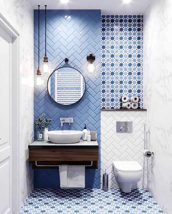 15+ Blue Bathroom Tiles Designs: Use Area Ideas, Pros & Cons
